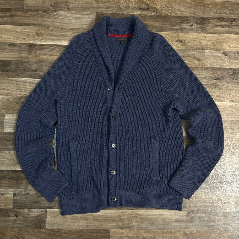 Banana Republic Men’s Shawl Collar Cardigan Sweater Navy Blue Size L